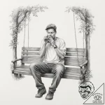 A person playing a harmonica on a porch swing… – tattoo sketch (№1754829426_0, 10.08.2025 12:37) — tattoovalue.net