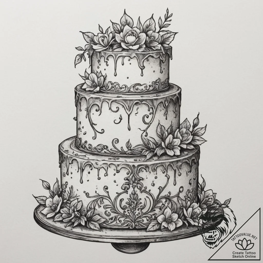 A close-up of the intricate icing on a weddin... - tattoo sketch (№1754830419_0, 10.08.2025 12:53) — tattoovalue.net
