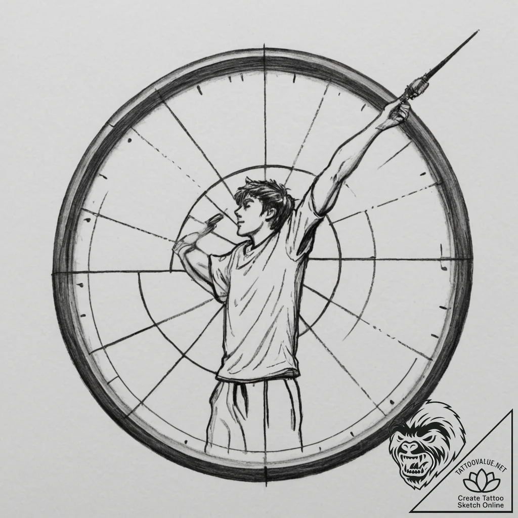 A person playing darts in a dimly lit pub., c... - tattoo sketch (№1754831433_0, 10.08.2025 13:10) — tattoovalue.net