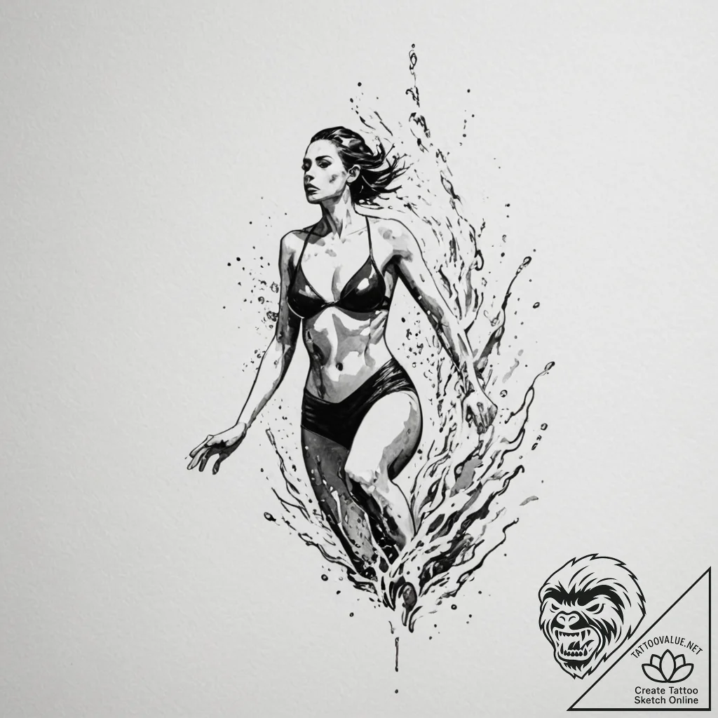 Tattoo design a powerful swimmer's silhouette... - tattoo sketch (№1754831837_0, 10.08.2025 13:17) — tattoovalue.net