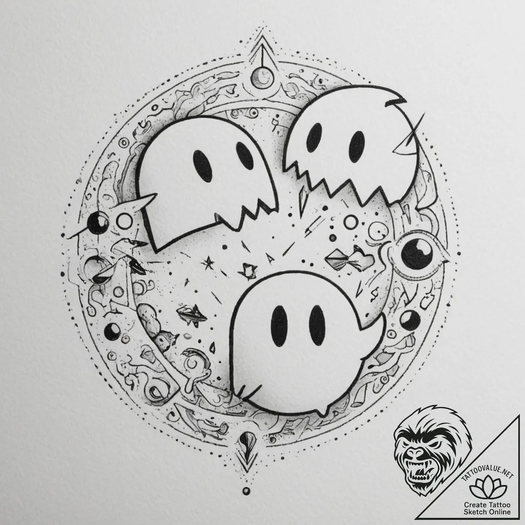 Tattoo sketch a pac-man on one partner, and a... - tattoo sketch (№1754833239_0, 10.08.2025 13:40) — tattoovalue.net