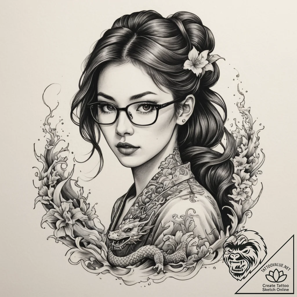 An intense portrait of a female programmer, c... - tattoo sketch (№1754833439_0, 10.08.2025 13:43) — tattoovalue.net
