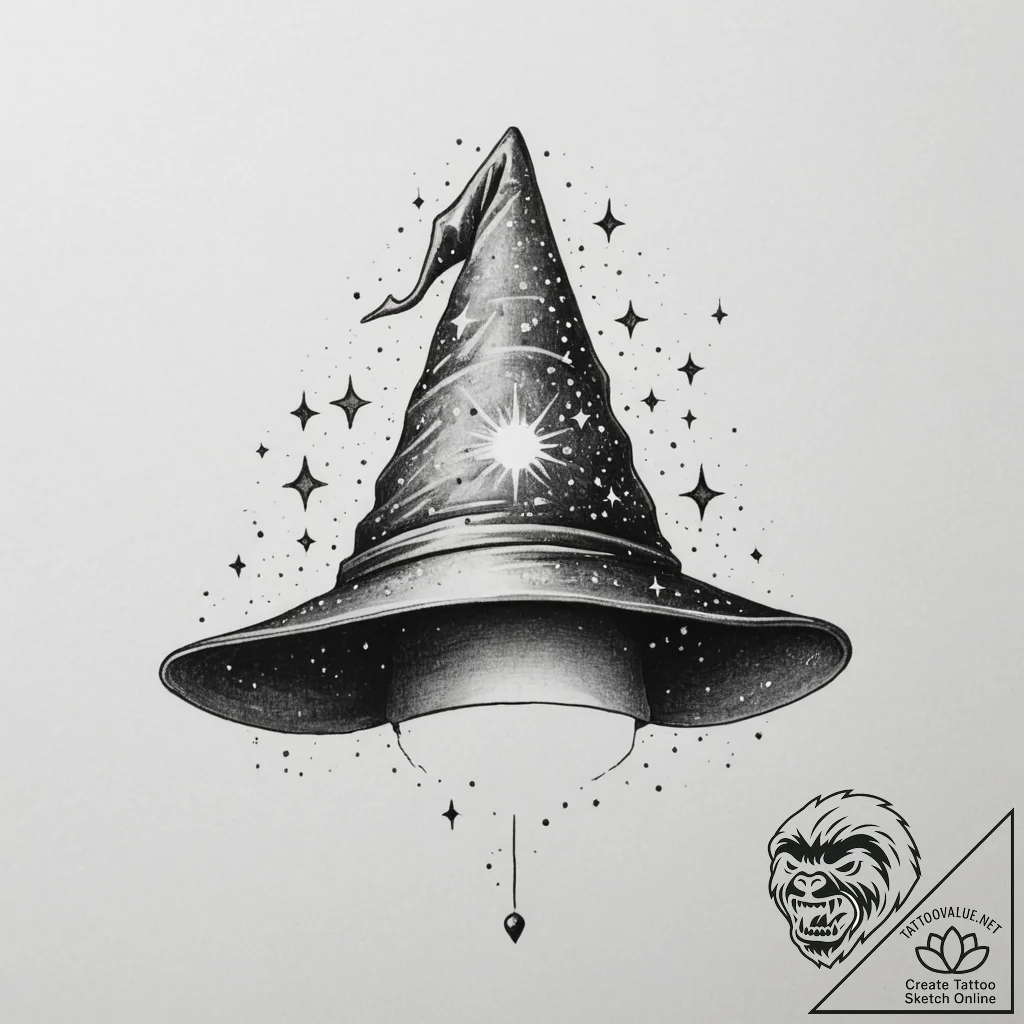 Tattoo sketch a wise old wizard's hat with gl... - tattoo sketch (№1754834438_0, 10.08.2025 14:00) — tattoovalue.net