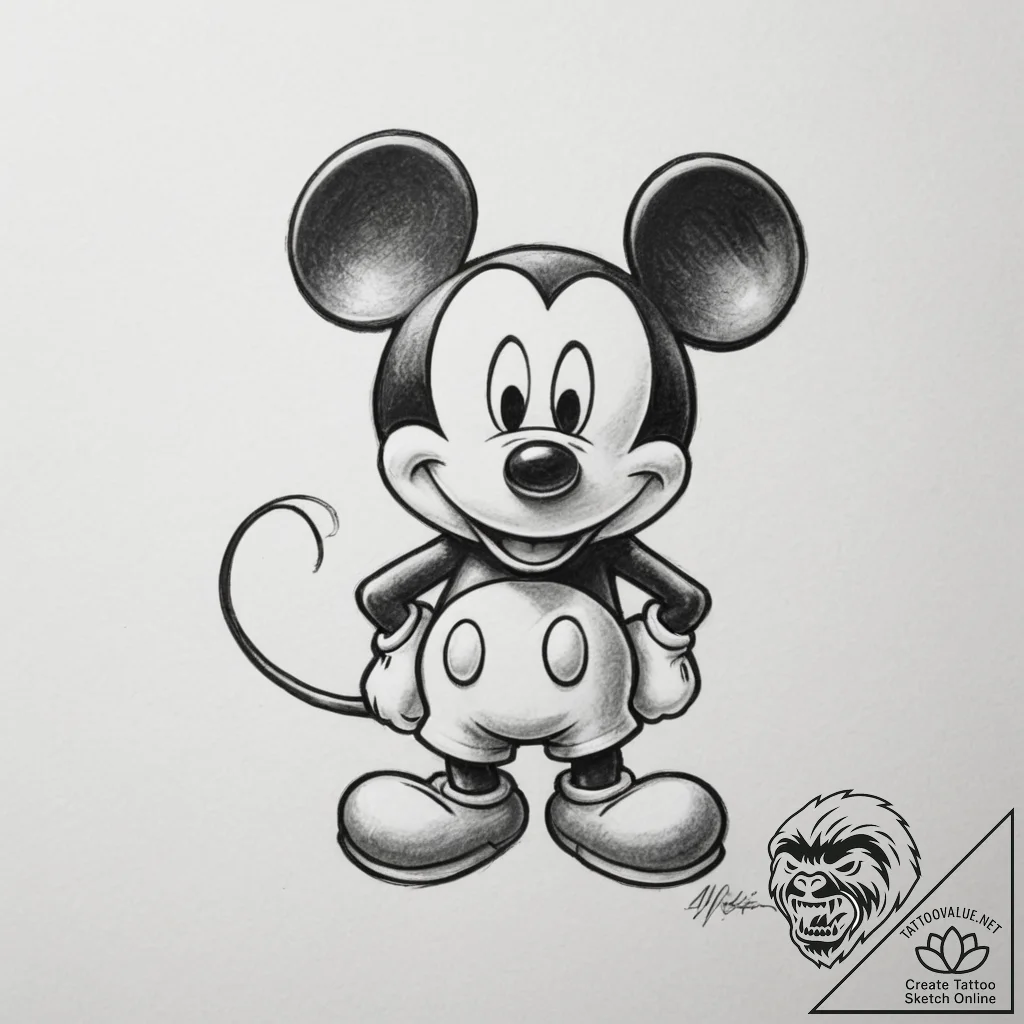 Mickey mouse, concept art for tattoo, soft wh... - tattoo sketch (№1754834637_0, 10.08.2025 14:03) — tattoovalue.net