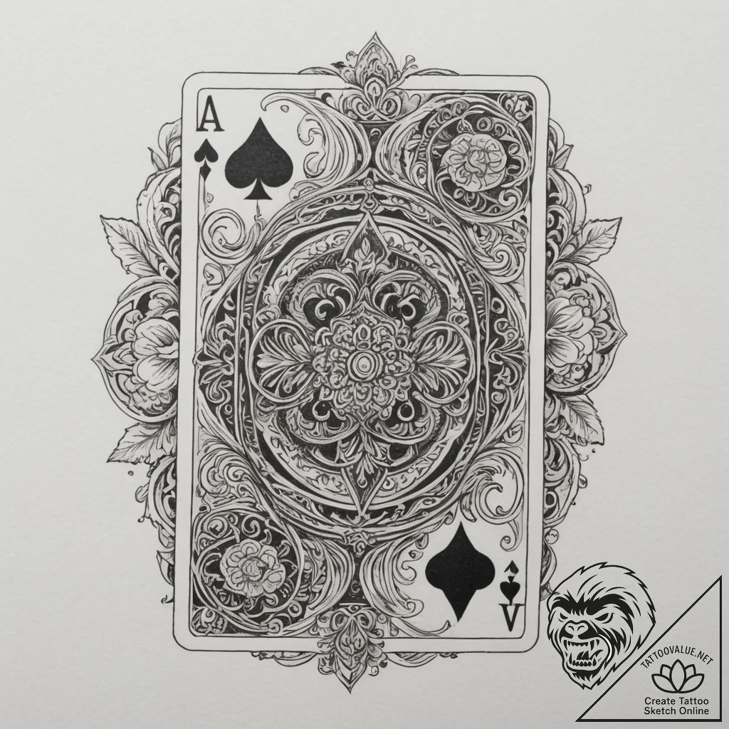 Playing card hand (e.g., a royal flush), tatt... - tattoo sketch (№1754835035_0, 10.08.2025 14:10) — tattoovalue.net