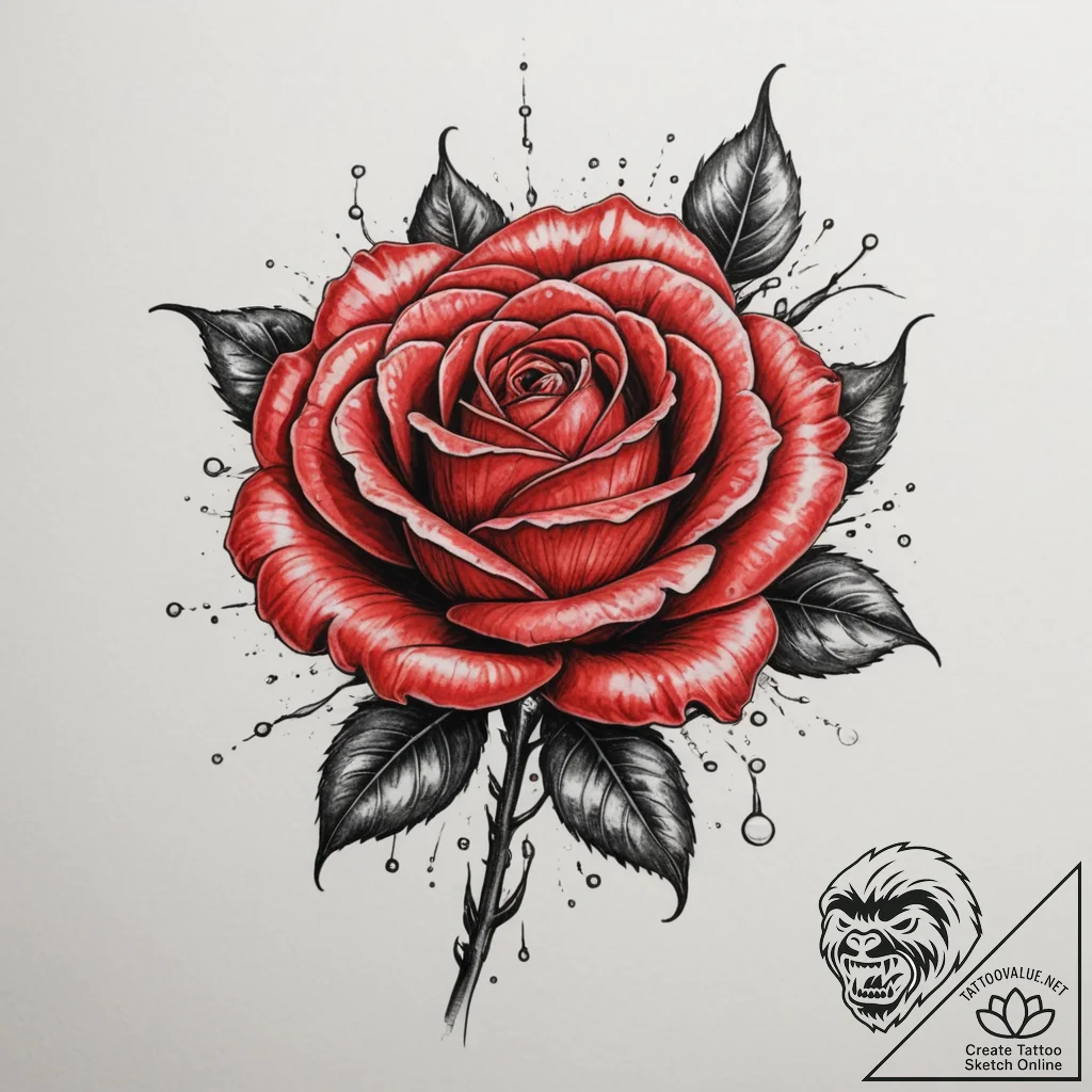 Tattoo design a single, vibrant red rose, ful... - tattoo sketch (№1754835833_0, 10.08.2025 14:23) — tattoovalue.net
