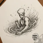 A high-angle shot of a swimmer in a lap pool,… – tattoo sketch (№1754837036_0, 10.08.2025 14:43) — tattoovalue.net