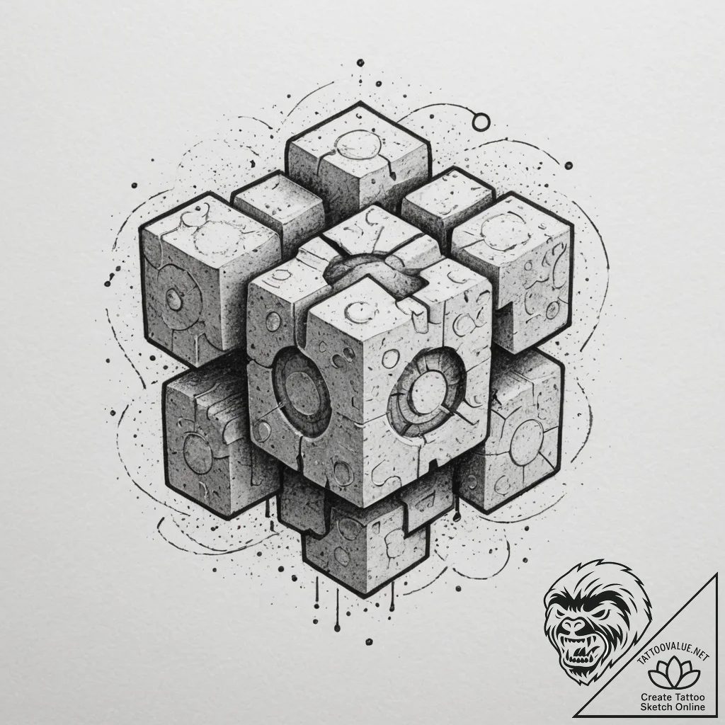 Companion cube (from portal), tattoo sketch d... - tattoo sketch (№1754840444_0, 10.08.2025 15:40) — tattoovalue.net