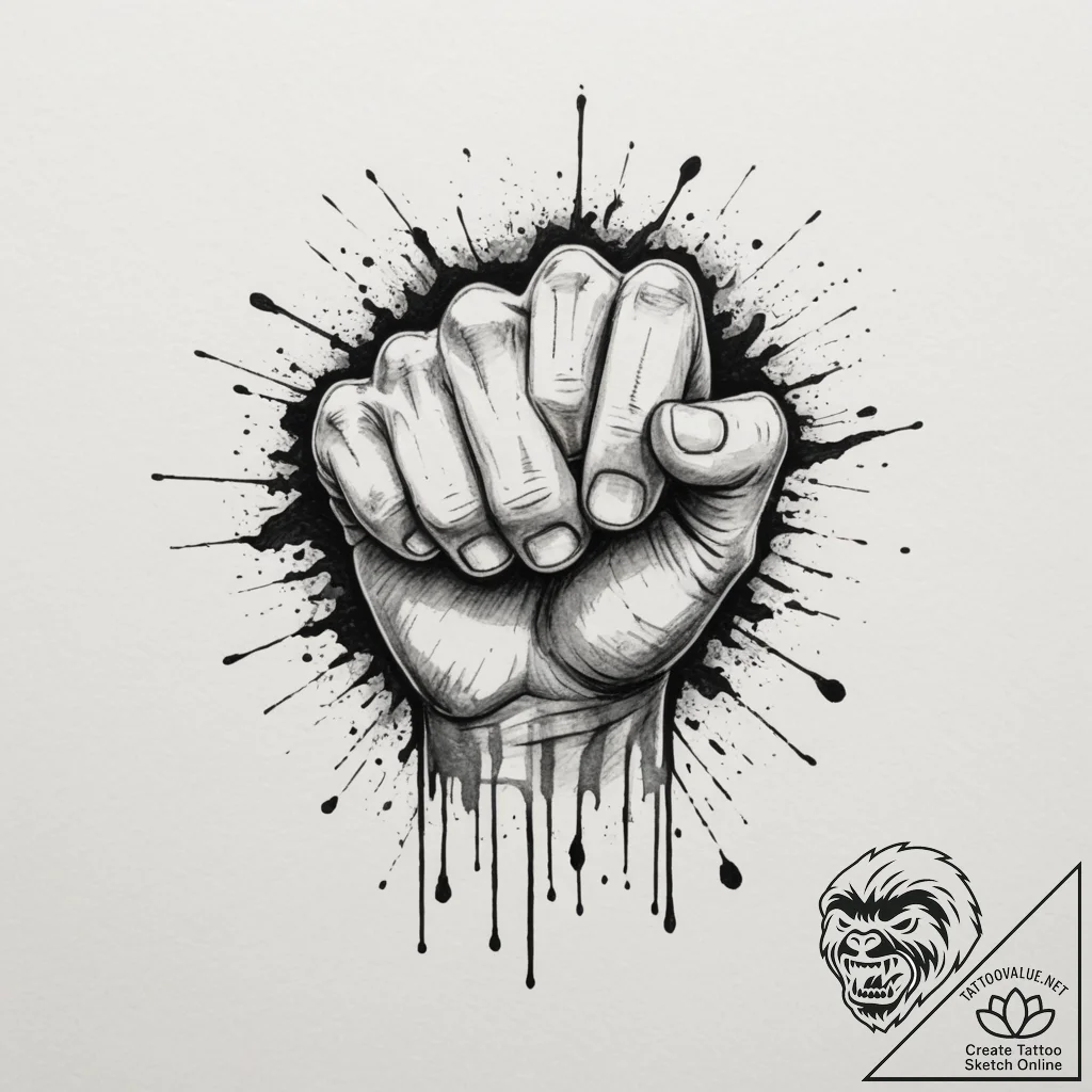 Tattoo sketch a stylized fist punching throug... - tattoo sketch (№1754841446_0, 10.08.2025 15:57) — tattoovalue.net