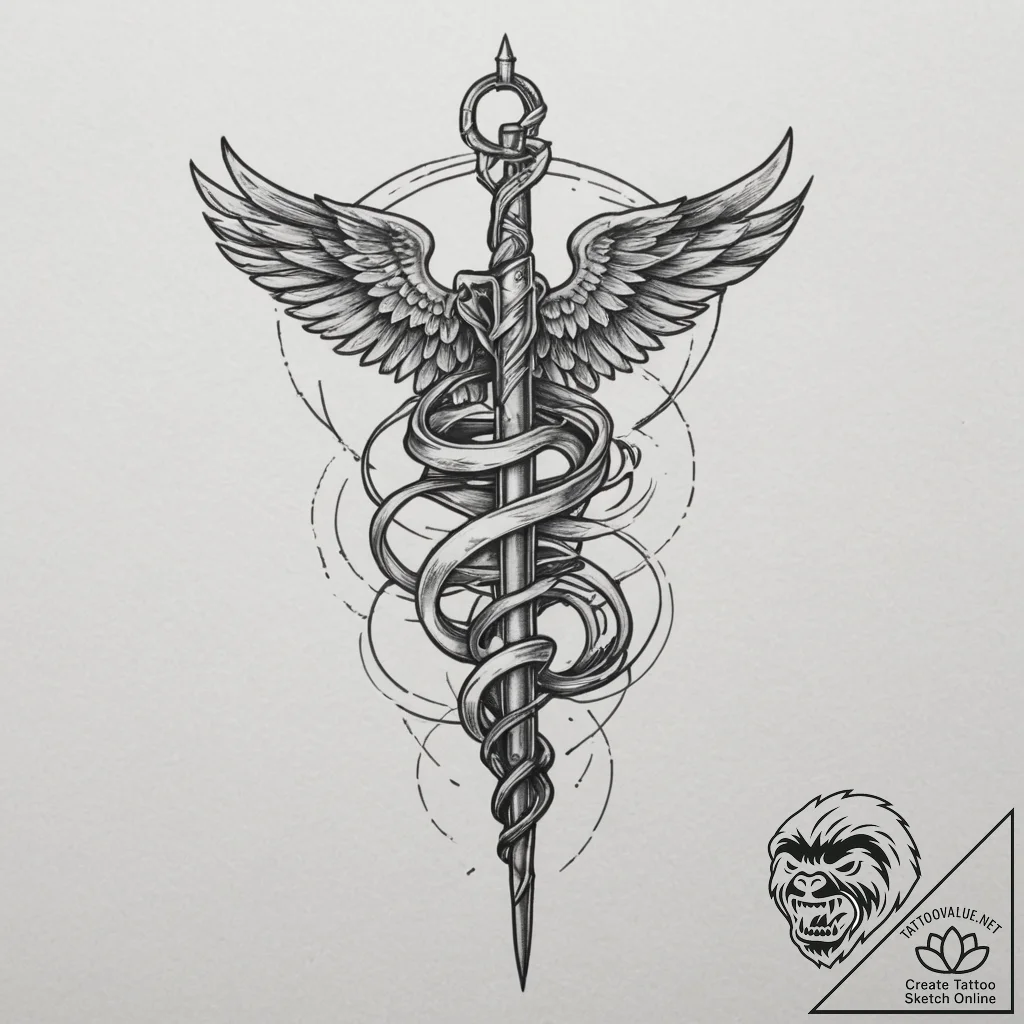 Tattoo sketch a military medic's caduceus int... - tattoo sketch (№1754841845_0, 10.08.2025 16:04) — tattoovalue.net