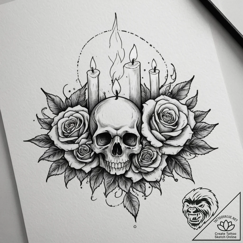 Tattoo sketch a single, flickering candle fla... - tattoo sketch (№1754842445_0, 10.08.2025 16:14) — tattoovalue.net