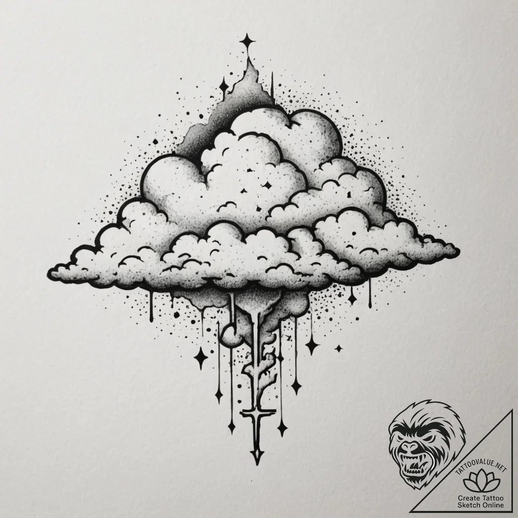 Tattoo design a delicate cloud with tiny star... - tattoo sketch (№1754843445_0, 10.08.2025 16:30) — tattoovalue.net