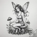 Fairy sitting on a mushroom, artistic tattoo… – tattoo sketch (№1754844044_0, 10.08.2025 16:40) — tattoovalue.net