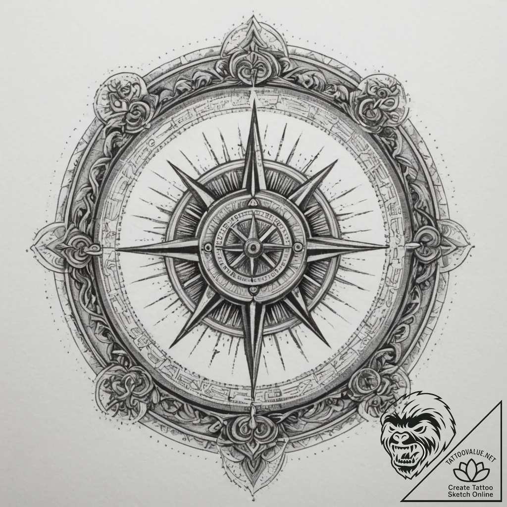 Sundial, concept art for tattoo, on a clean w... - tattoo sketch (№1754844241_0, 10.08.2025 16:44) — tattoovalue.net