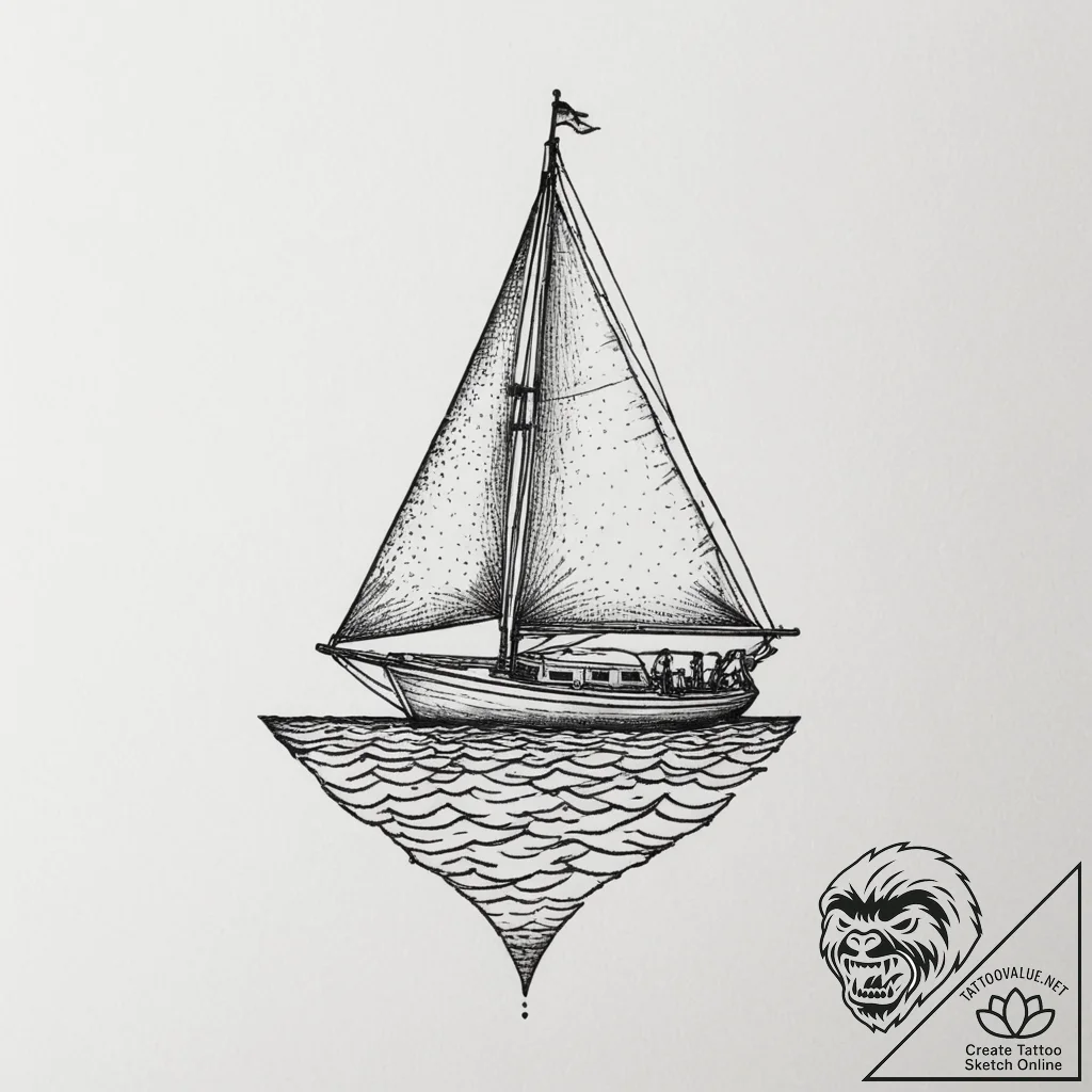 Sailboat, ink illustration for tattoo, dotwor... - tattoo sketch (№1754845431_0, 10.08.2025 17:03) — tattoovalue.net