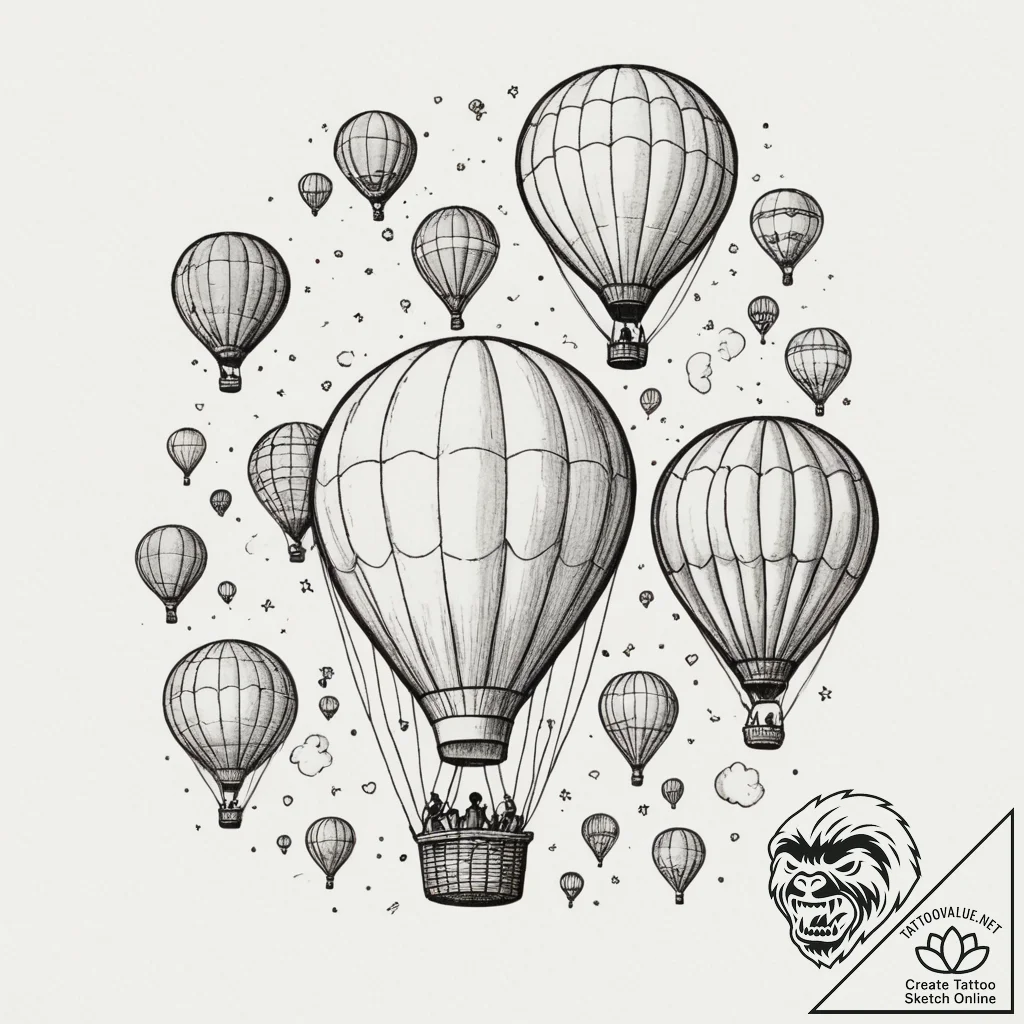 A hot air balloon festival, with dozens of co... - tattoo sketch (№1754847817_0, 10.08.2025 17:43) — tattoovalue.net