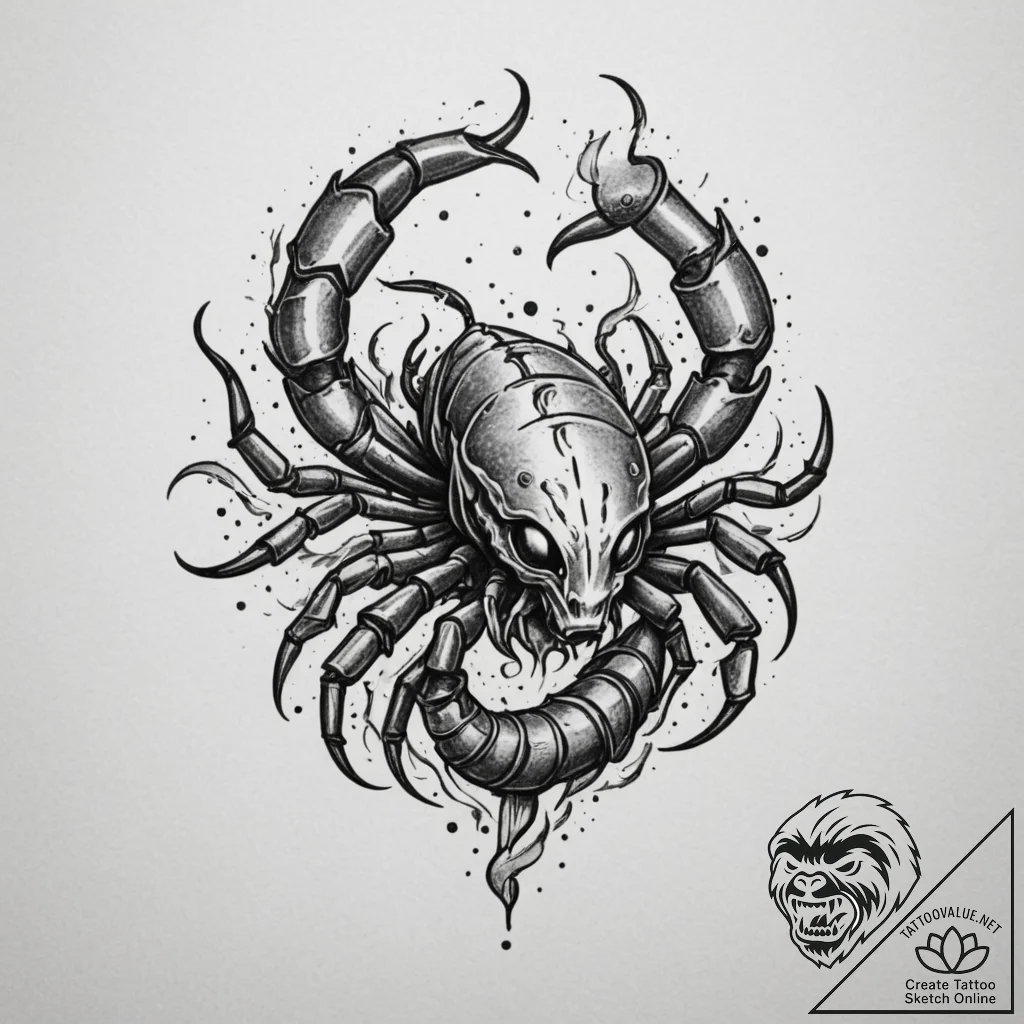 Scorpio, tattoo line art, black and grey tatt... - tattoo sketch (№1754848216_0, 10.08.2025 17:50) — tattoovalue.net