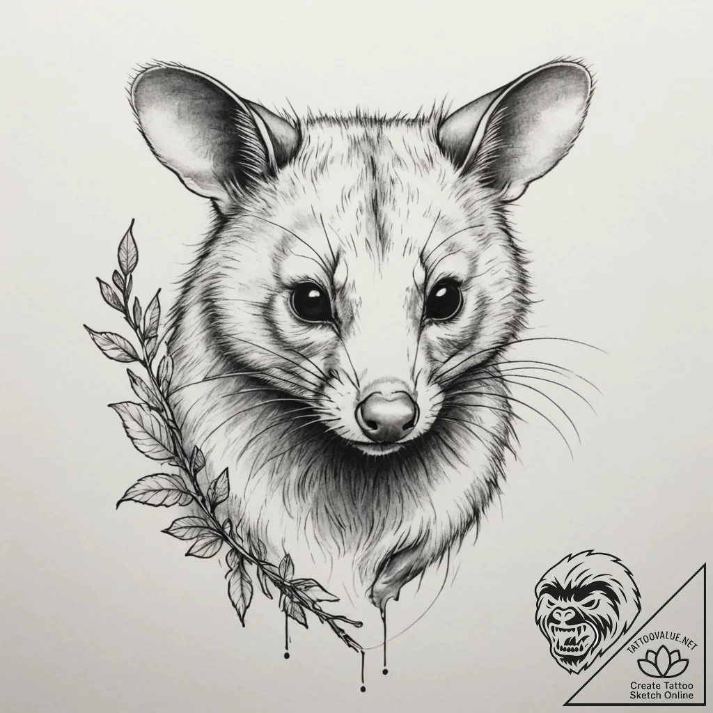 Possum, tattoo line art, linework tattoo styl... - tattoo sketch (№1754848413_0, 10.08.2025 17:53) — tattoovalue.net