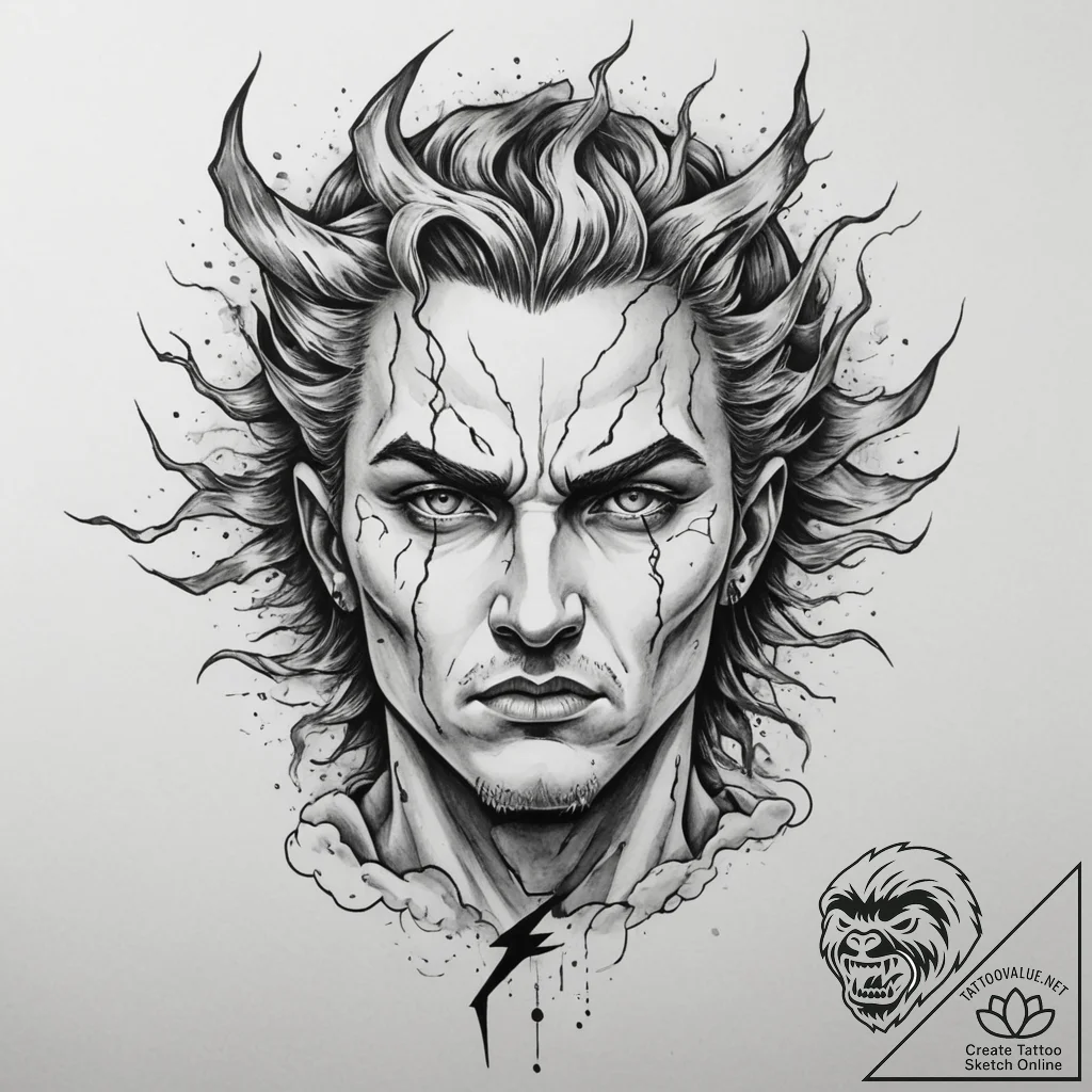 A powerful tattoo design of perun's face merg... - tattoo sketch (№1754849012_0, 10.08.2025 18:03) — tattoovalue.net