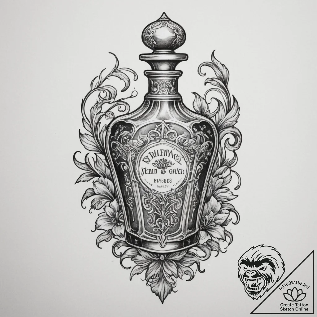 Tattoo design a vintage perfume bottle with a... - tattoo sketch (№1754849409_0, 10.08.2025 18:10) — tattoovalue.net