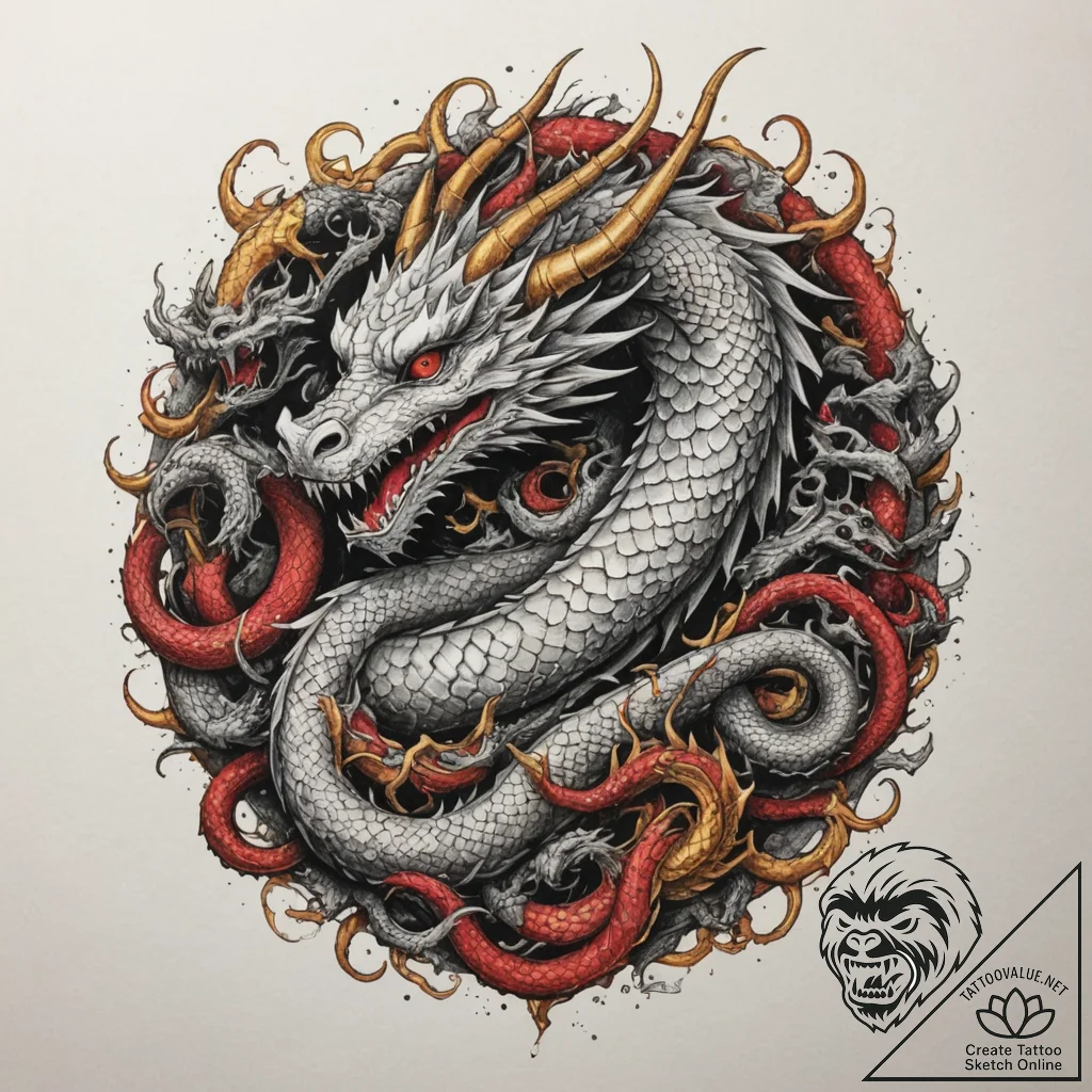 Dragon guarding a hoard of gold, tattoo sketc... - tattoo sketch (№1754849609_0, 10.08.2025 18:13) — tattoovalue.net