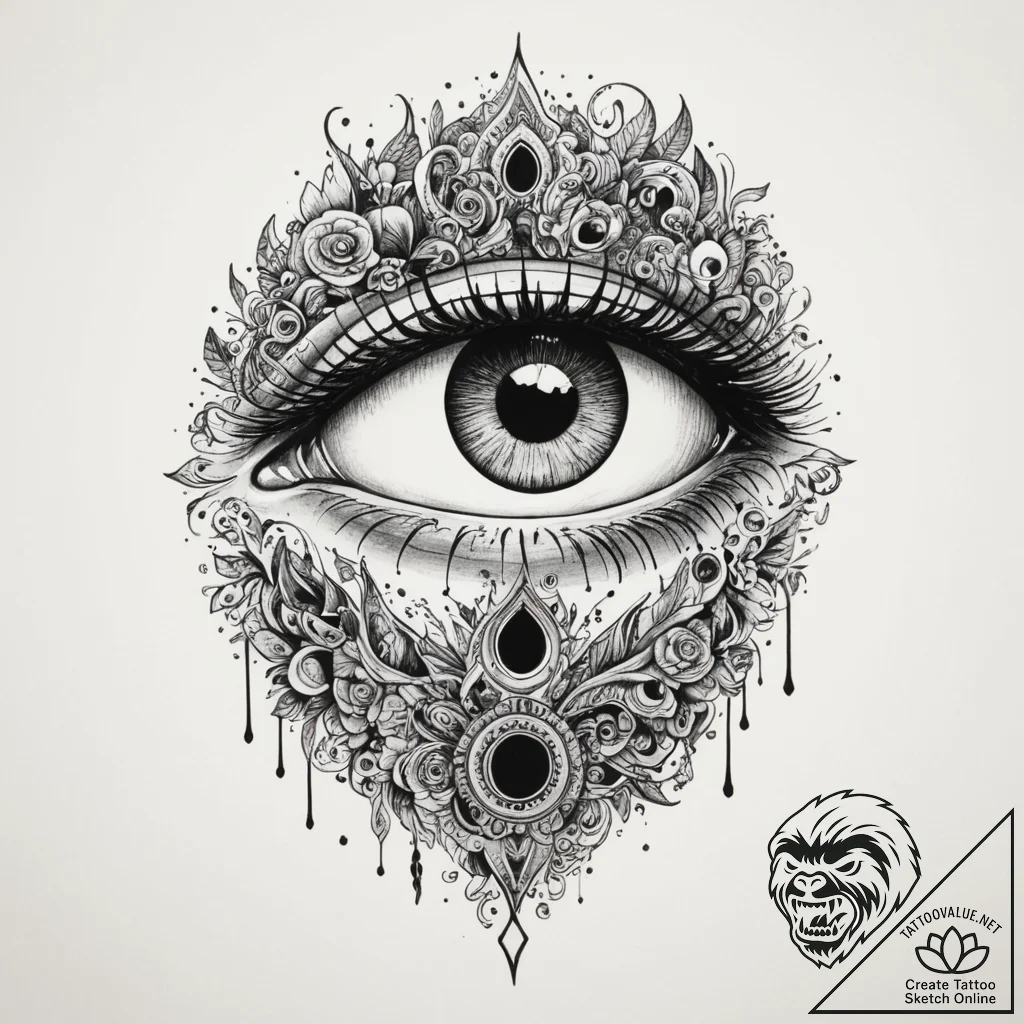 Keyhole with an eye peeping through, ink illu... - tattoo sketch (№1754850606_0, 10.08.2025 18:30) — tattoovalue.net