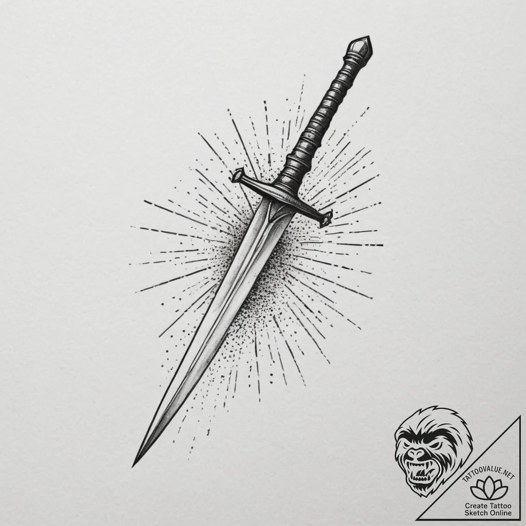 Sword, tattoo line art, dotwork shading, stip... - tattoo sketch (№1754850807_0, 10.08.2025 18:33) — tattoovalue.net