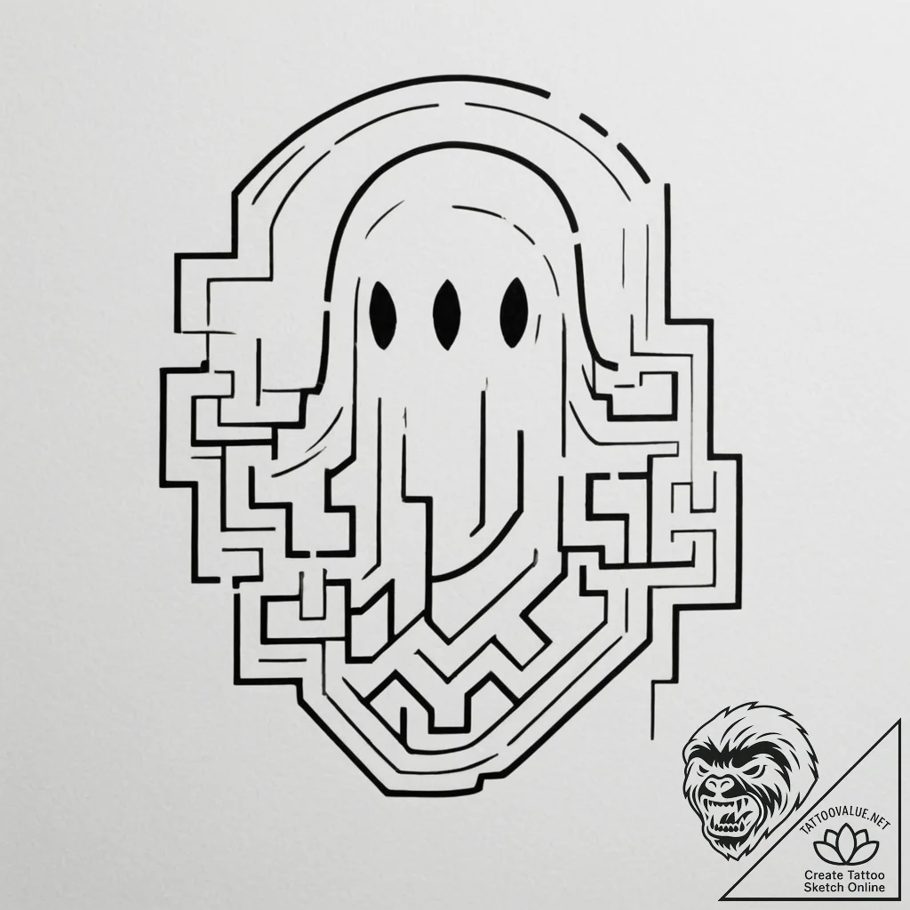 Tattoo design a minimalist ghost from a maze... - tattoo sketch (№1754851621_0, 10.08.2025 18:47) — tattoovalue.net