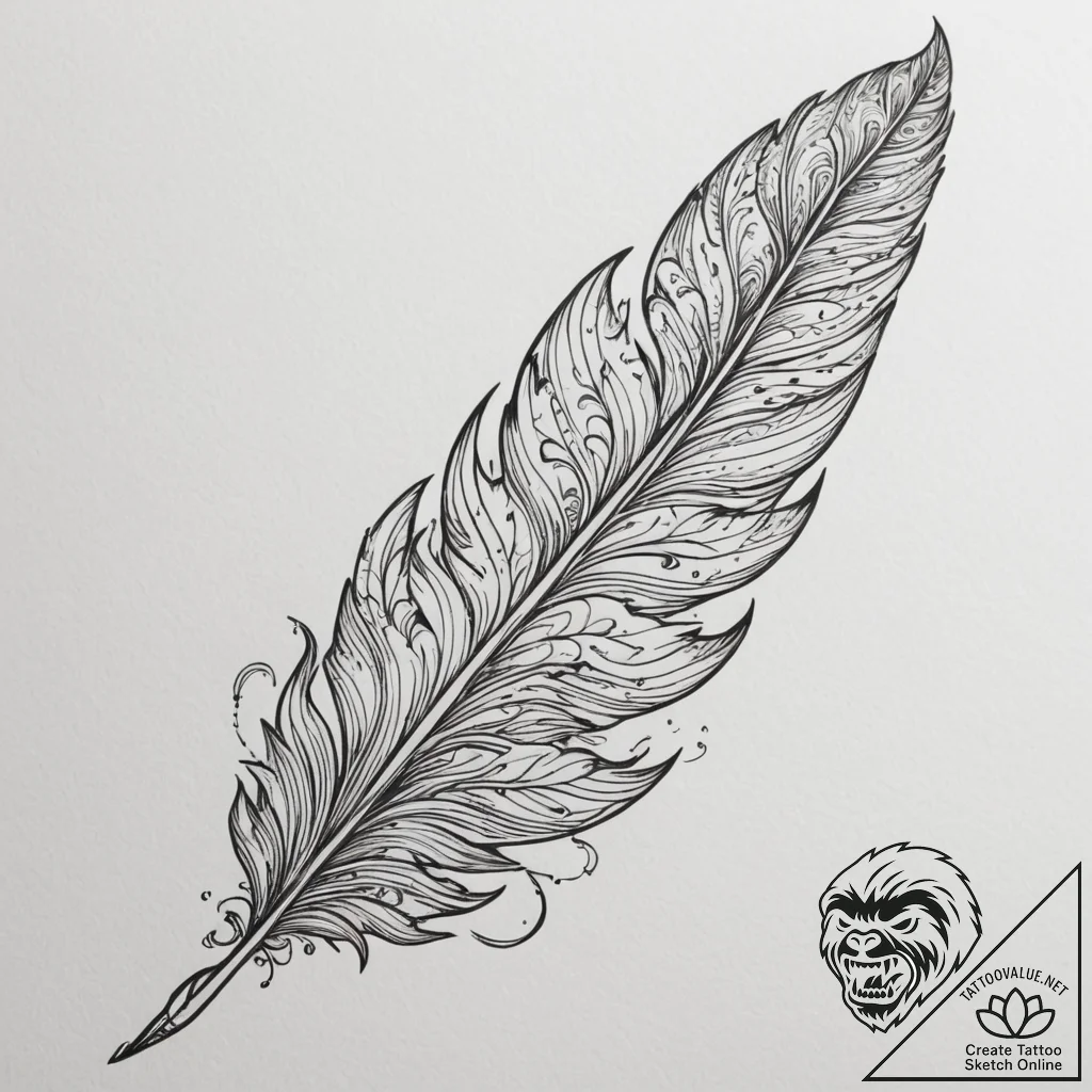 Tattoo design a detailed feather with every b... - tattoo sketch (№1754854023_0, 10.08.2025 19:27) — tattoovalue.net