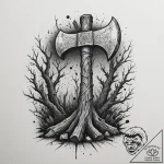 Tattoo sketch a warrior’s axe embedded in a t… – tattoo sketch (№1754855024_0, 10.08.2025 19:43) — tattoovalue.net