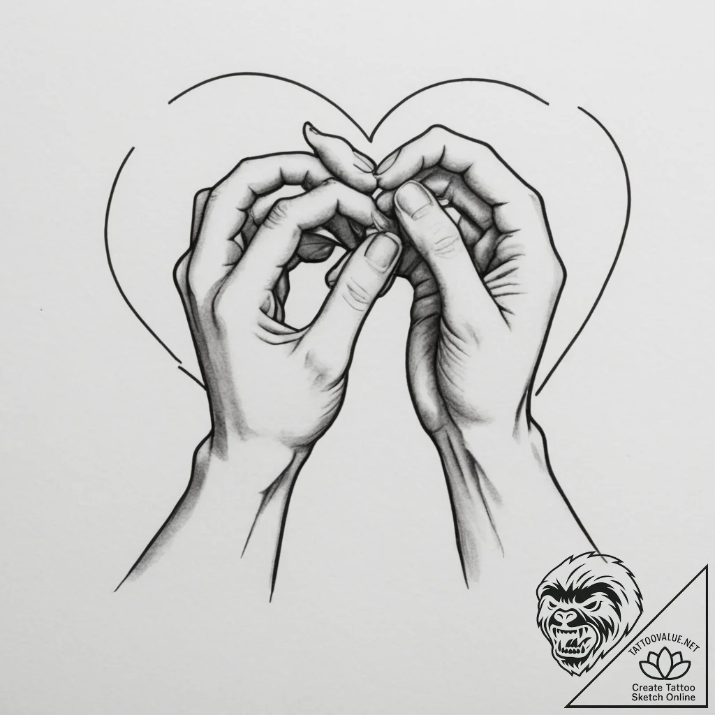Tattoo sketch two hands forming a heart shape... - tattoo sketch (№1754856816_0, 10.08.2025 20:13) — tattoovalue.net