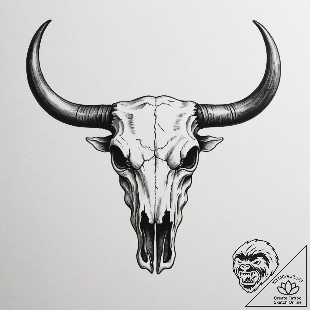 Bull skull, tattoo flash sheet design, minima... - tattoo sketch (№1754857212_0, 10.08.2025 20:20) — tattoovalue.net