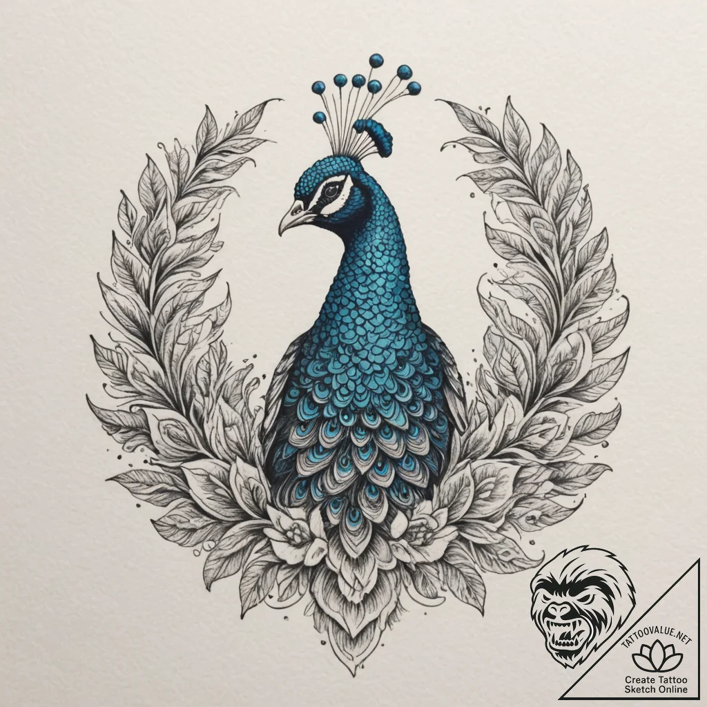 Peacock, tattoo sketch design, on a clean whi... - tattoo sketch (№1754857412_0, 10.08.2025 20:23) — tattoovalue.net