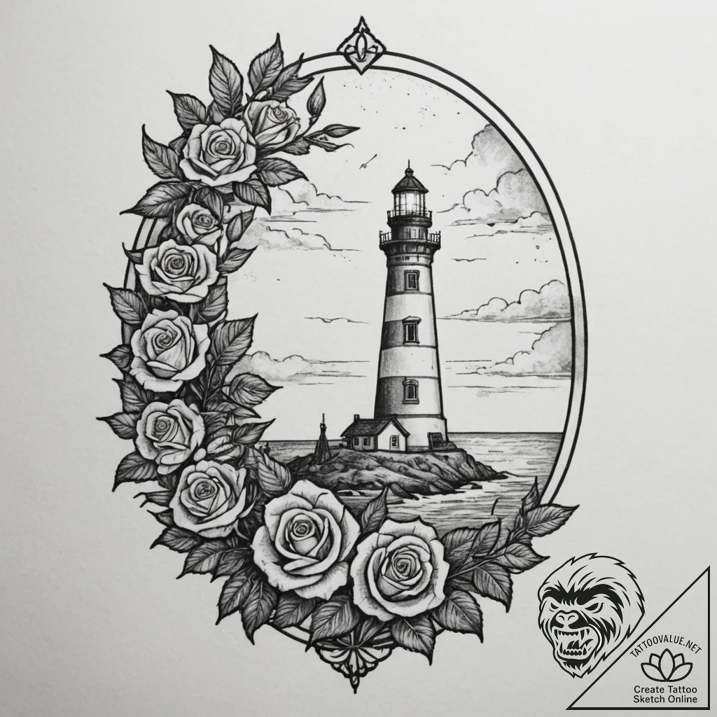 A shot of a lighthouse keeper looking out to... - tattoo sketch (№1754857812_0, 10.08.2025 20:30) — tattoovalue.net