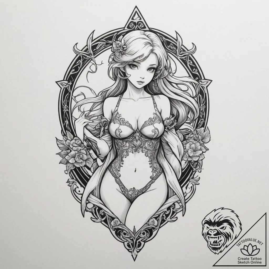 Tattoo sketch a retro gaming character's silh... - tattoo sketch (№1754858410_0, 10.08.2025 20:40) — tattoovalue.net