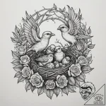 Tattoo sketch a mother bird feeding chicks in… – tattoo sketch (№1754858610_0, 10.08.2025 20:43) — tattoovalue.net