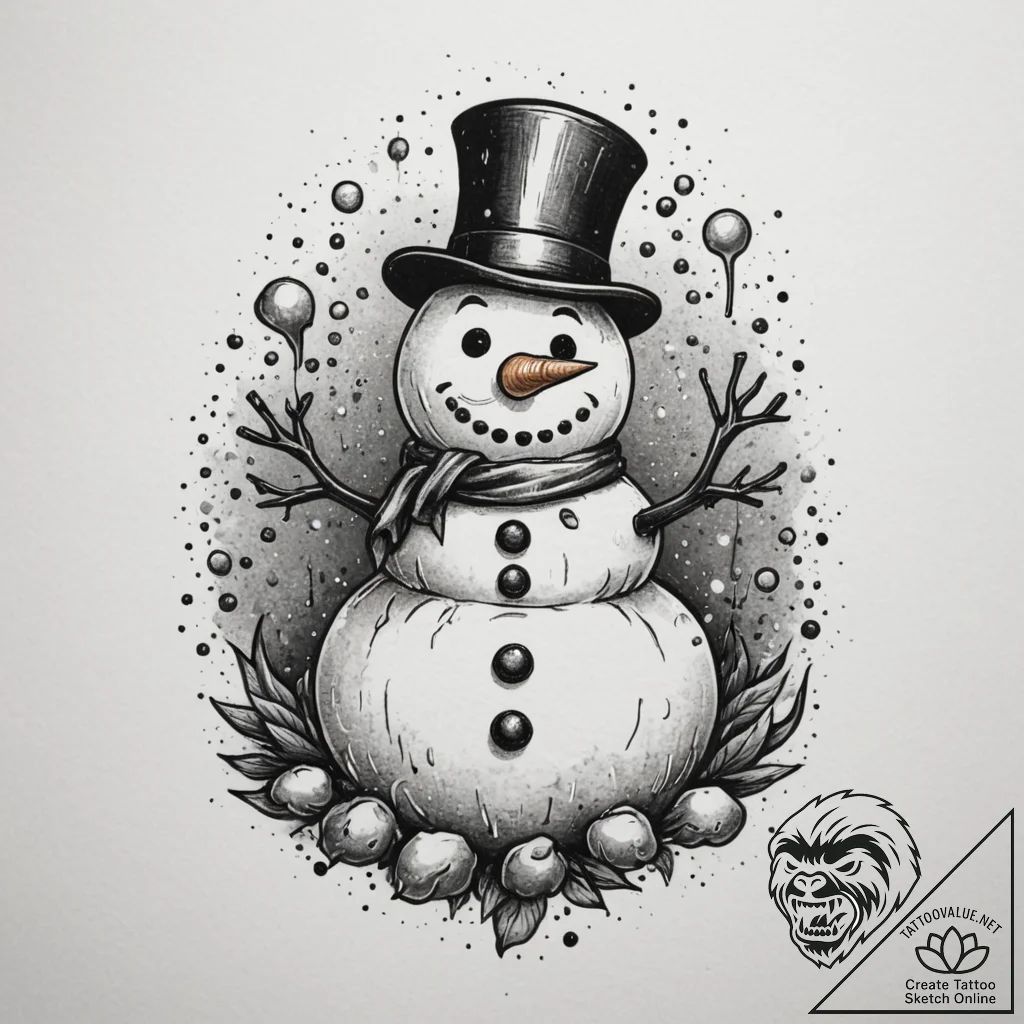 A close-up of a melting snowman., tattoo flas... - tattoo sketch (№1754859208_0, 10.08.2025 20:53) — tattoovalue.net