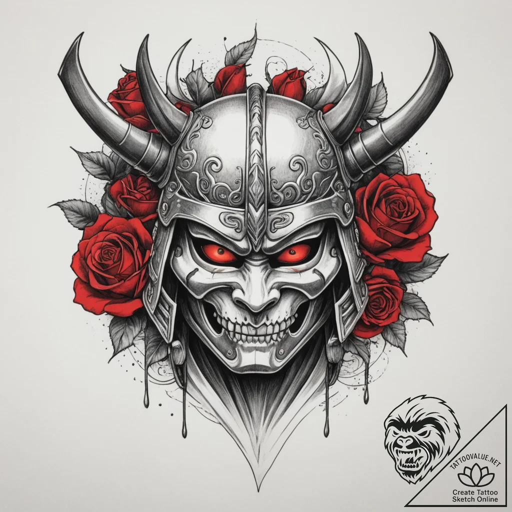 Tattoo sketch a japanese samurai warrior's he... - tattoo sketch (№1754860004_0, 10.08.2025 21:06) — tattoovalue.net