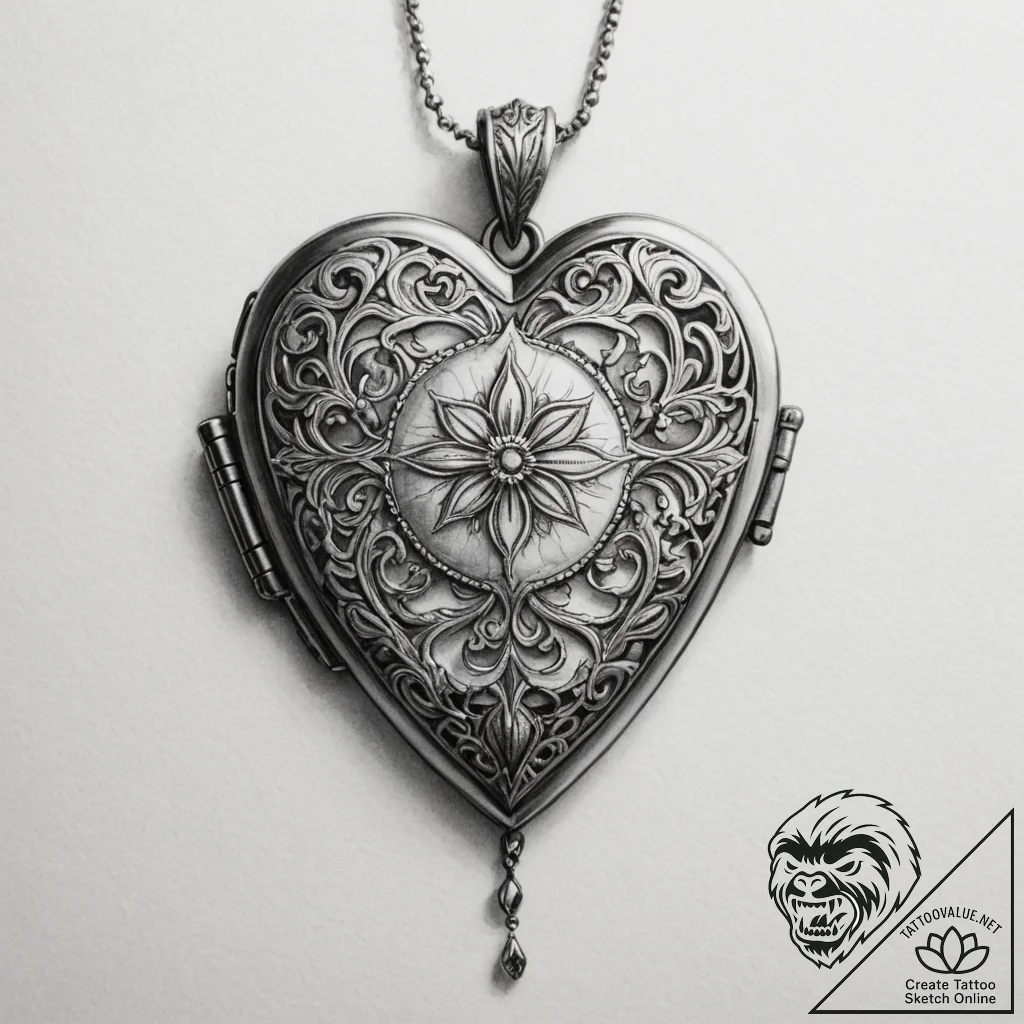 Tattoo design a vintage locket, slightly open... - tattoo sketch (№1754860401_0, 10.08.2025 21:13) — tattoovalue.net