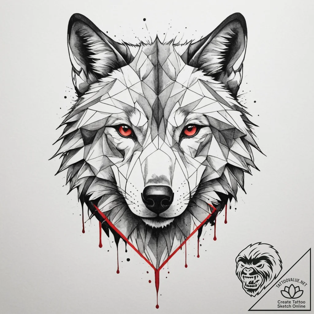 A geometric wolf head, tattoo line art, trash... - tattoo sketch (№1754868628_0, 10.08.2025 23:30) — tattoovalue.net