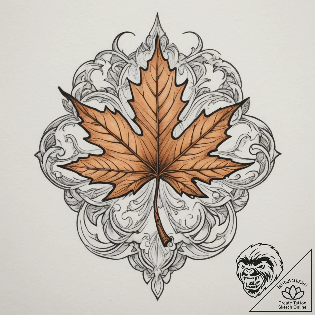 Maple, concept art for tattoo, on a clean whi... - tattoo sketch (№1754870054_0, 10.08.2025 23:54) — tattoovalue.net