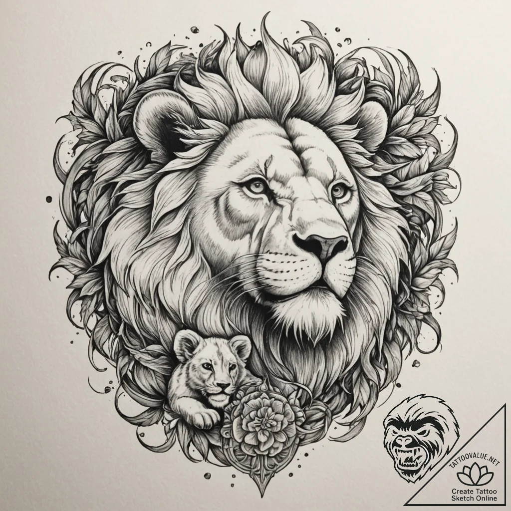 Tattoo design a powerful lion or bear protect... - tattoo sketch (№1754871462_0, 11.08.2025 00:17) — tattoovalue.net