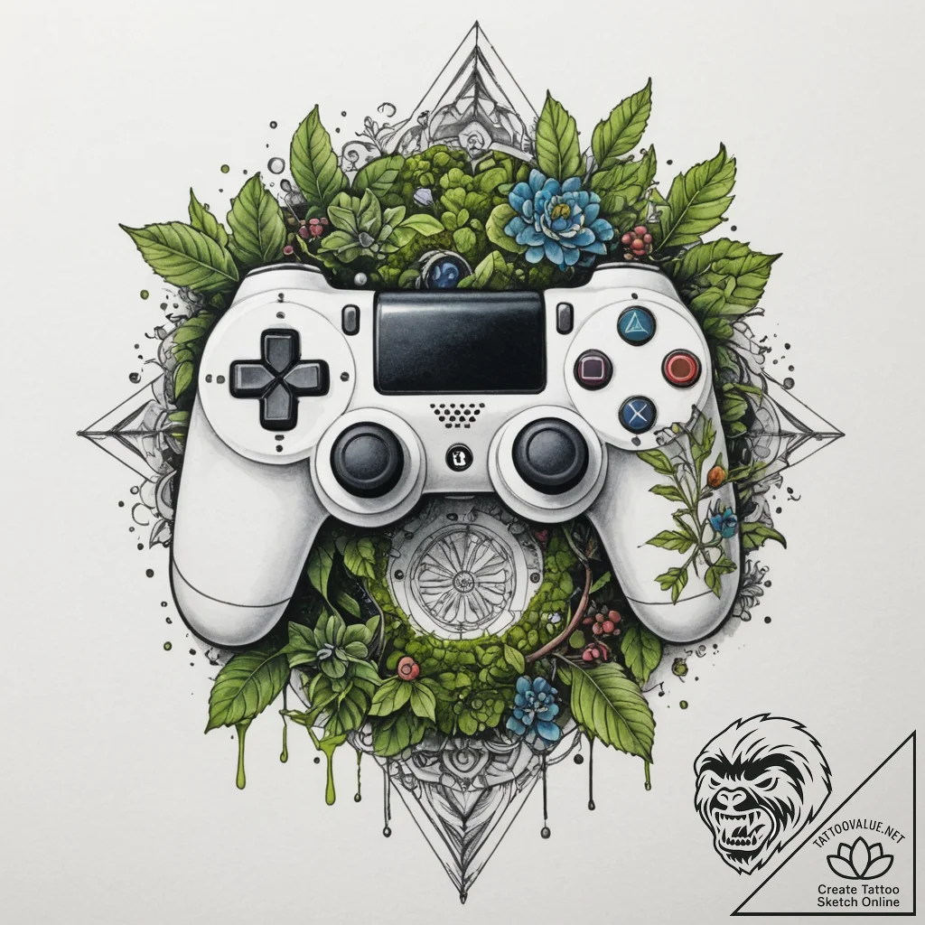 Tattoo design a game controller merging with... - tattoo sketch (№1754871662_0, 11.08.2025 00:21) — tattoovalue.net