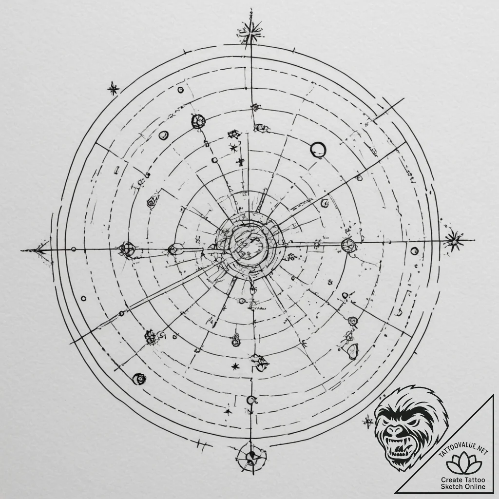 Tattoo design a celestial map with a path hig... - tattoo sketch (№1754871864_0, 11.08.2025 00:24) — tattoovalue.net