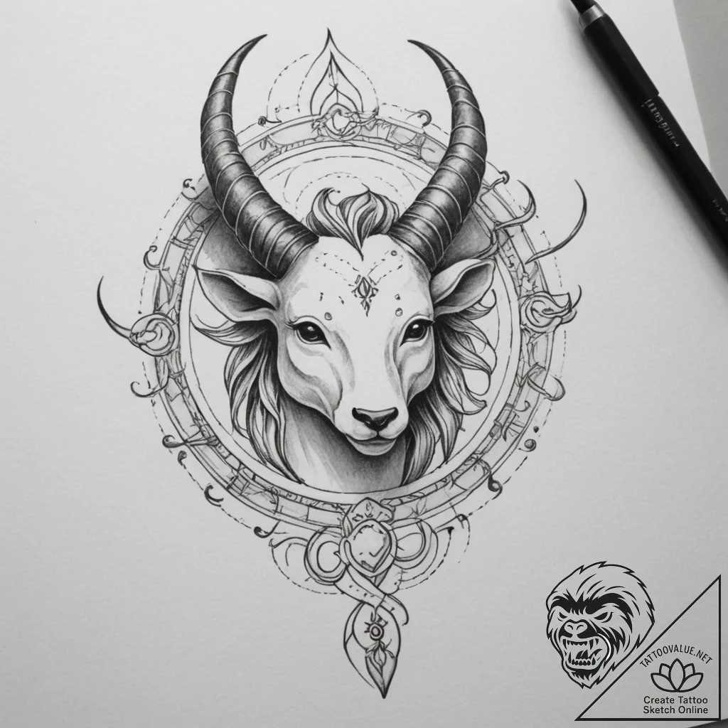 Tattoo sketch a zodiac glyph with a light, ai... - tattoo sketch (№1754872064_0, 11.08.2025 00:27) — tattoovalue.net