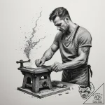 A detailed portrait of a blacksmith at work,… – tattoo sketch (№1754872263_0, 11.08.2025 00:31) — tattoovalue.net