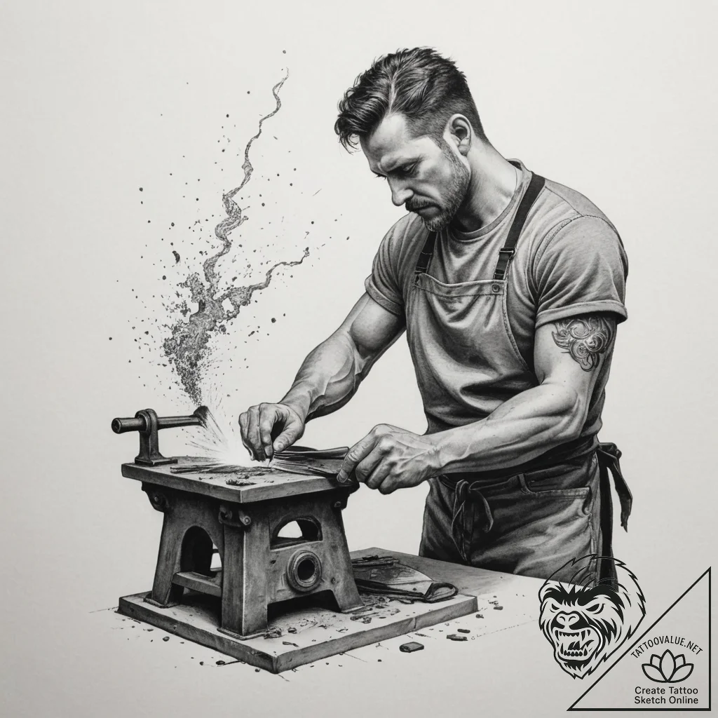 A detailed portrait of a blacksmith at work,... - tattoo sketch (№1754872263_0, 11.08.2025 00:31) — tattoovalue.net