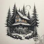 A tattoo design of baba yaga’s hut on chicken… – tattoo sketch (№1754873064_0, 11.08.2025 00:44) — tattoovalue.net