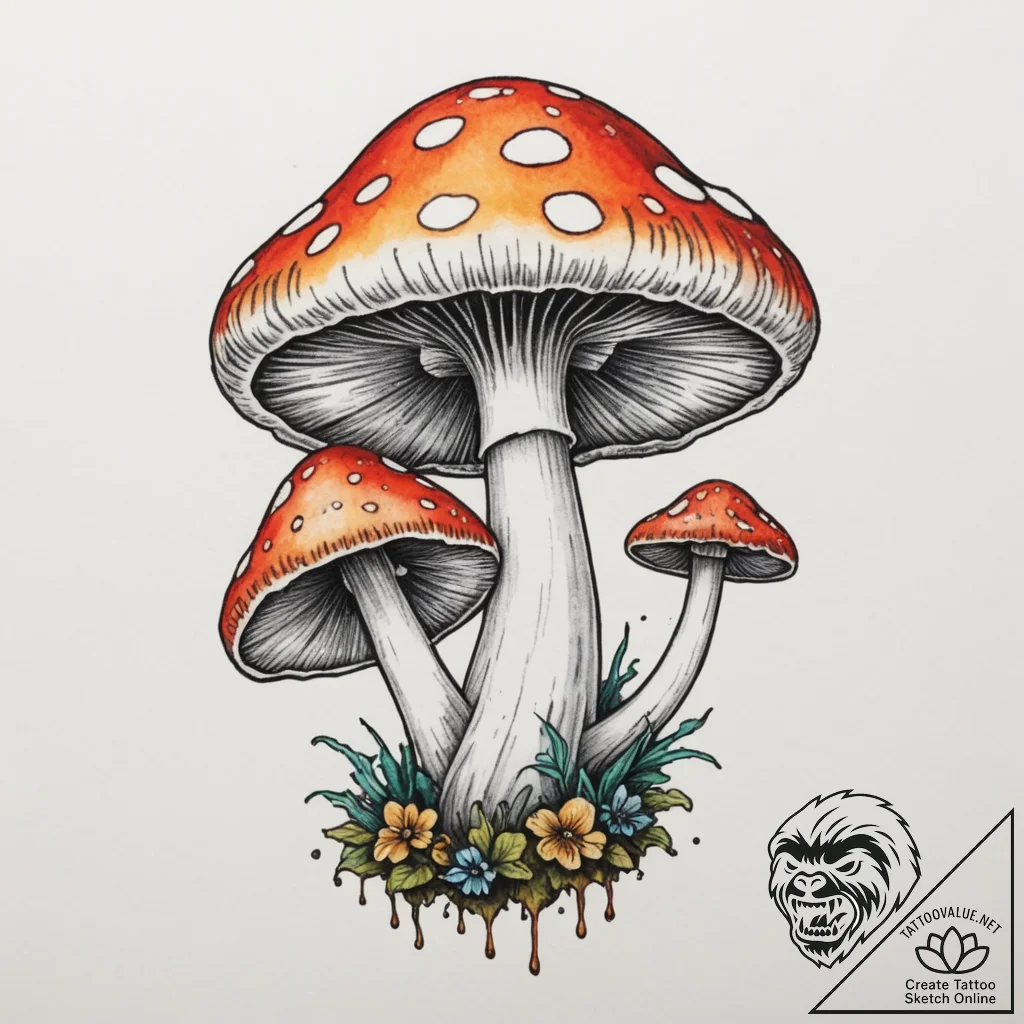 Tattoo sketch a power-up mushroom with a psyc... - tattoo sketch (№1754873872_0, 11.08.2025 00:57) — tattoovalue.net