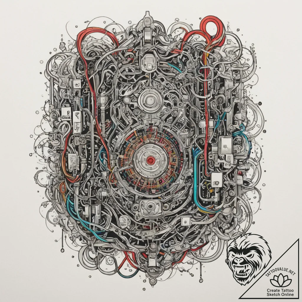 A close-up of a circuit board, showing the in... - tattoo sketch (№1754874070_0, 11.08.2025 01:01) — tattoovalue.net